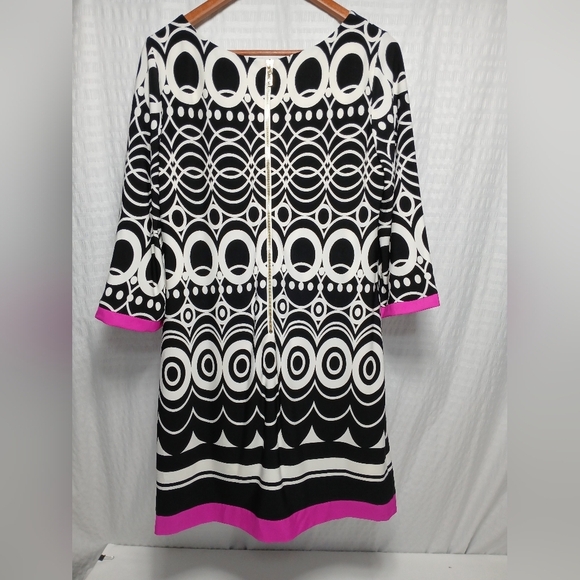 Eliza J Geometric Color Block Black White Sheath Knee Lenghth Dress 12p - Picture 3 of 7